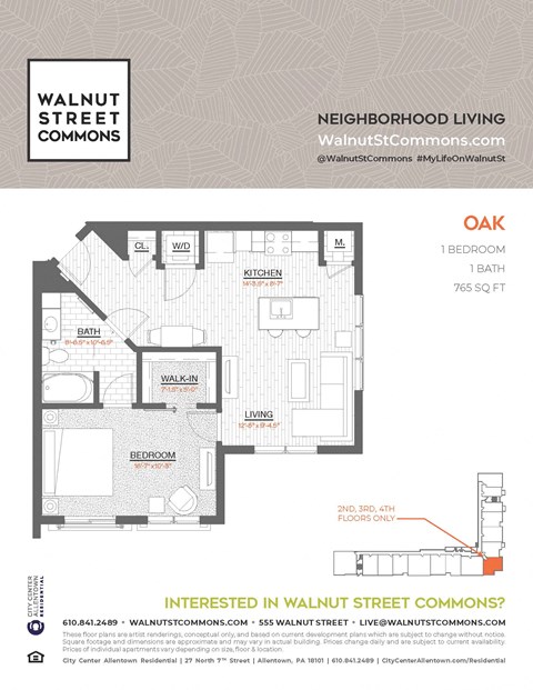 1 bed 1 bath Oak at Walnut Street Commons, Allentown, 18101